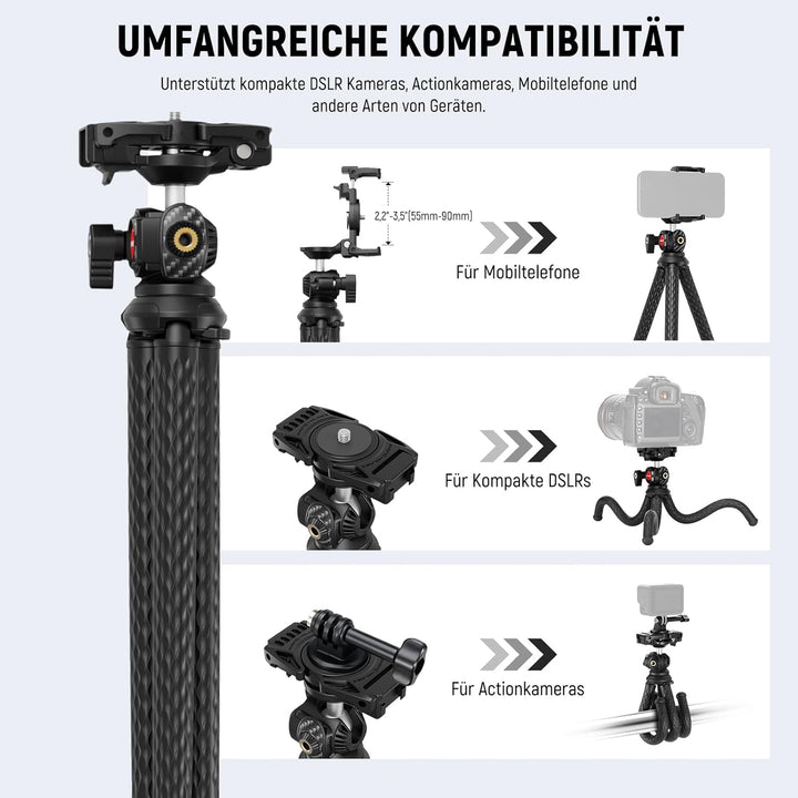 NEEWER Flexibles Handy Stativ, Kleiner Mini Tischständer für Kamera mit verstecktem Telefonhalter Ac