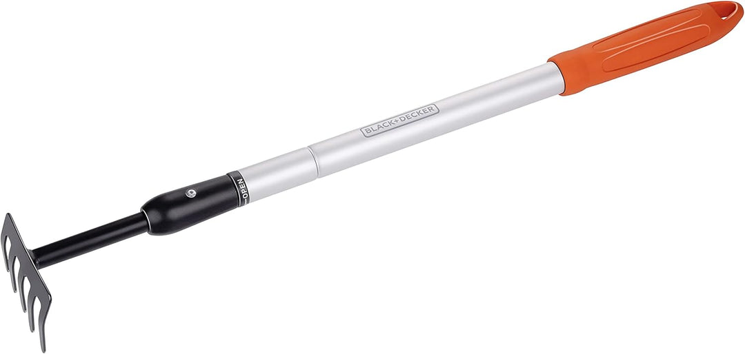BLACK+DECKER Gartenrechen 5-Zahn - Verstellbar von 66 bis 100 cm - Karbonstahl, Fiberglas und PVC -