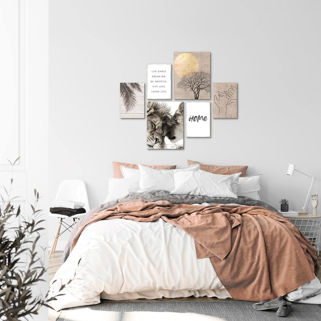 Novart Bilder Set - AUFHÄNGFERTIG - KEIN EXTRA RAHMEN BENÖTIGT - Löwen Liebe Home Modern Beige - Woh