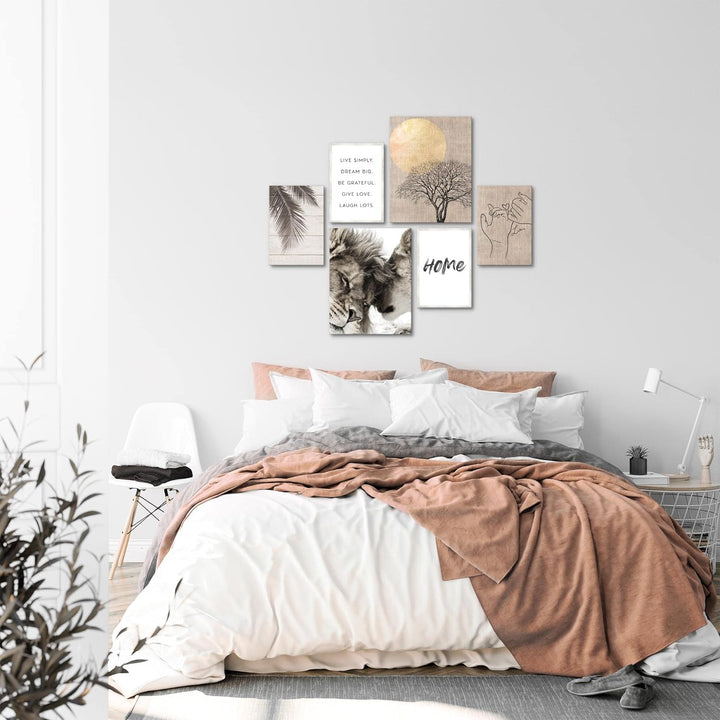 Novart Bilder Set - AUFHÄNGFERTIG - KEIN EXTRA RAHMEN BENÖTIGT - Löwen Liebe Home Modern Beige - Woh