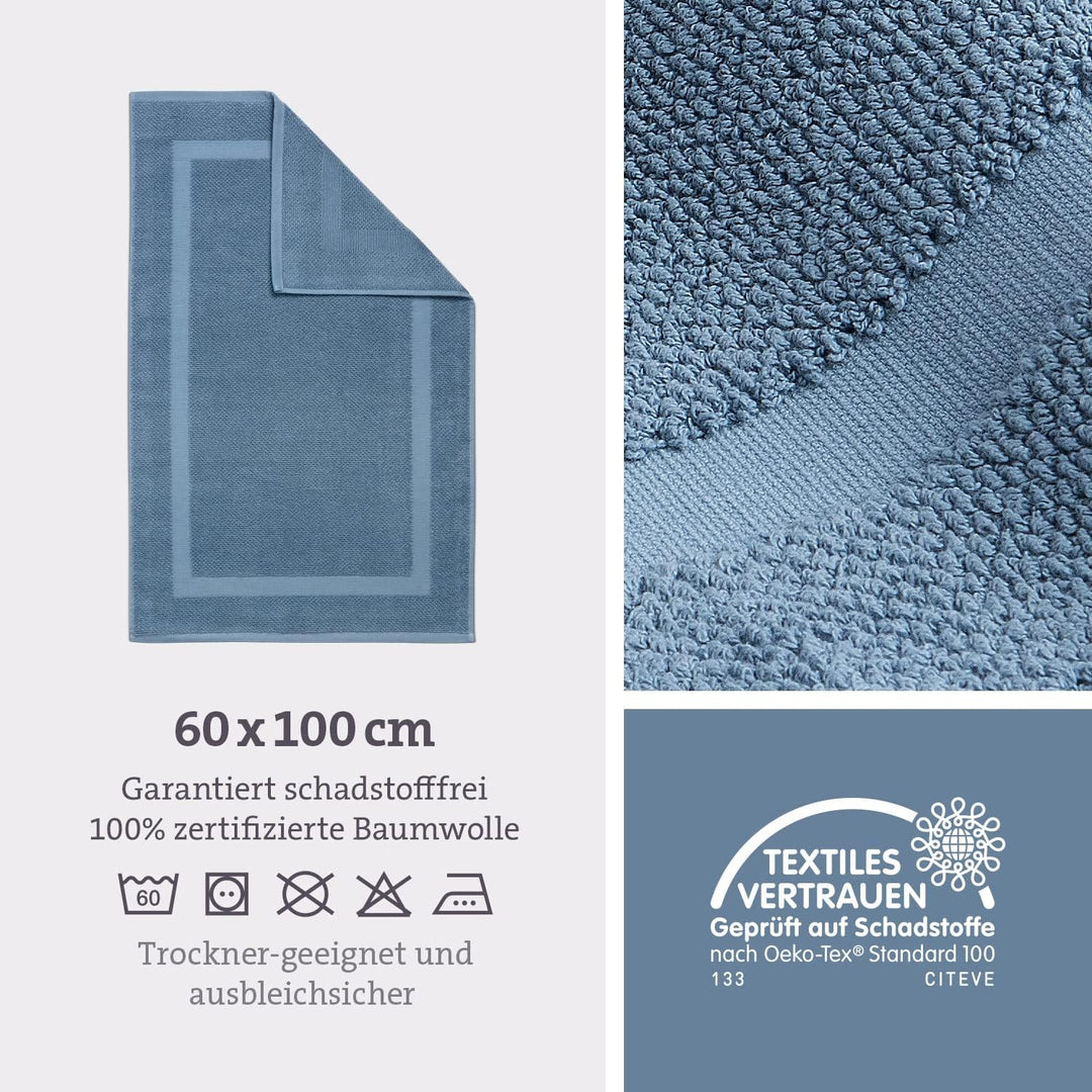 herzbach home Badvorleger 100% Baumwolle | Duschvorleger | 1.000 g/m² | Saugfähig | Waschbar (Blau,