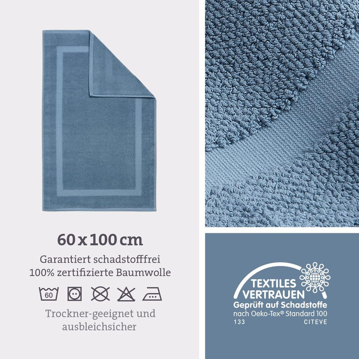 herzbach home Badvorleger 100% Baumwolle | Duschvorleger | 1.000 g/m² | Saugfähig | Waschbar (Blau,