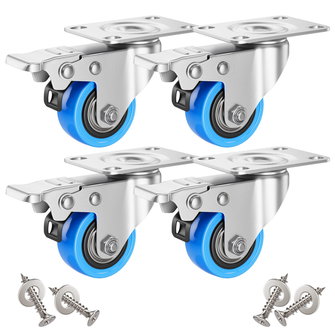 Asibaade 4PCS Lenkrollen 50mm Transportrollen Möbelrollen mit Bremsem 360° Drehung bis 200KG Tragbar