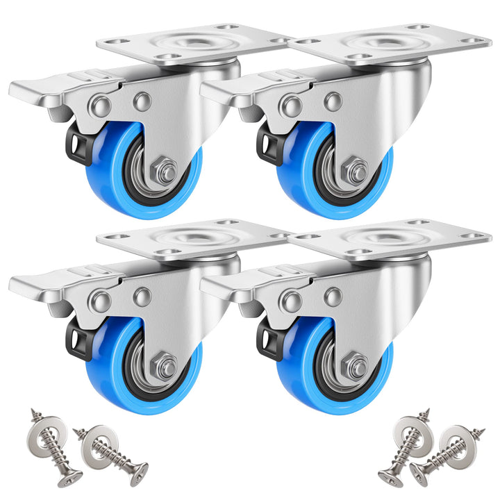 Asibaade 4PCS Lenkrollen 50mm Transportrollen Möbelrollen mit Bremsem 360° Drehung bis 200KG Tragbar
