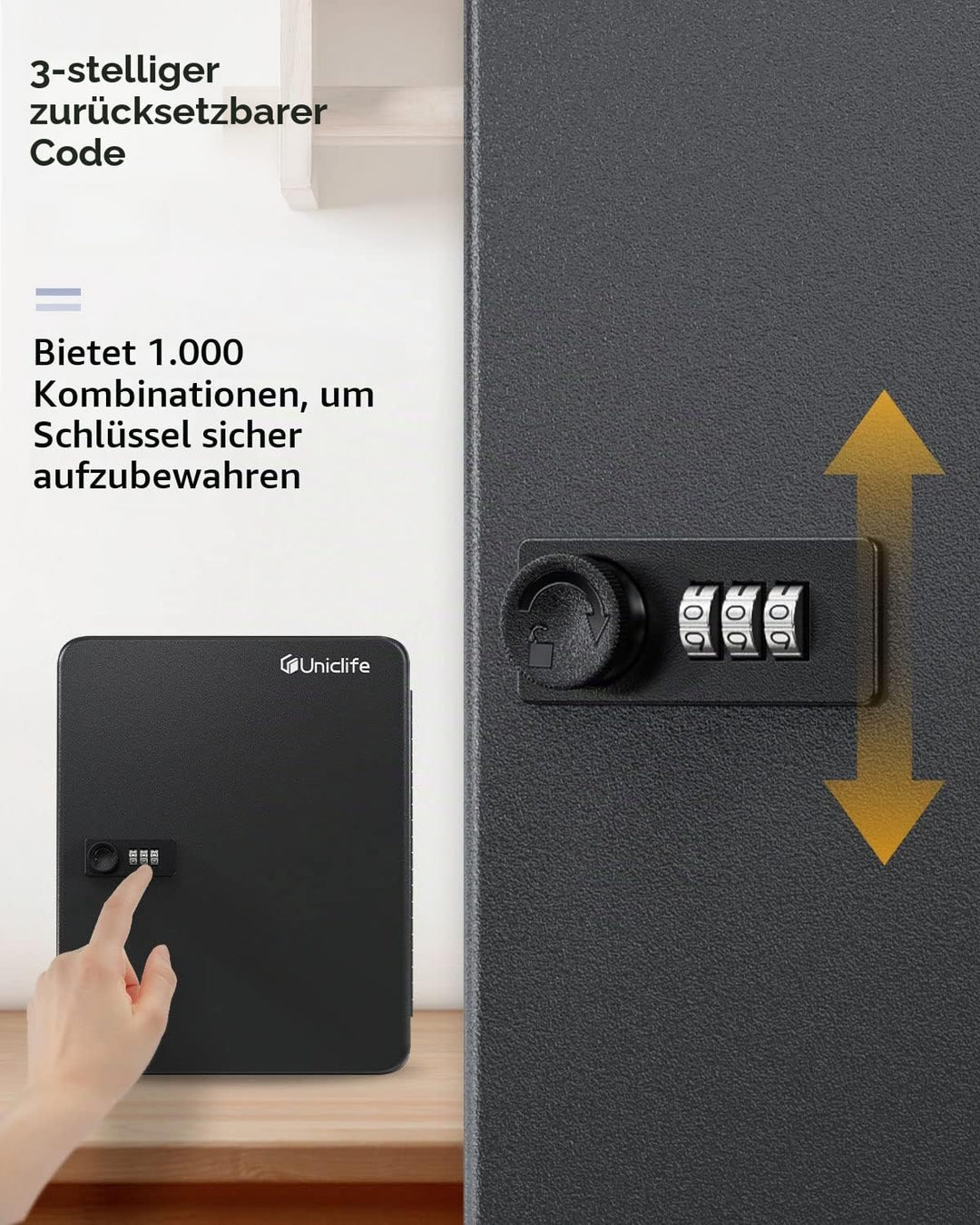 Uniclife Schlüsselkasten aus Stahl mit 100 Schlüsseln, mit Zahlenschloss,Schlüssel-Organizer mit zur