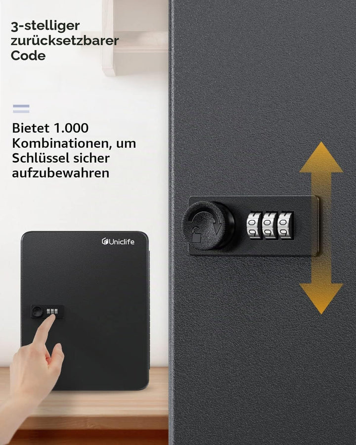 Uniclife Schlüsselkasten aus Stahl mit 100 Schlüsseln, mit Zahlenschloss,Schlüssel-Organizer mit zur