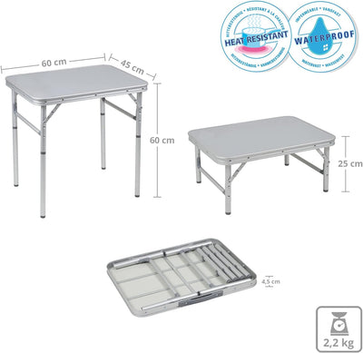 Bo-Camp Alu Mini Campingtisch Premium - Klapptisch Koffertisch Falttisch 2 Höhen