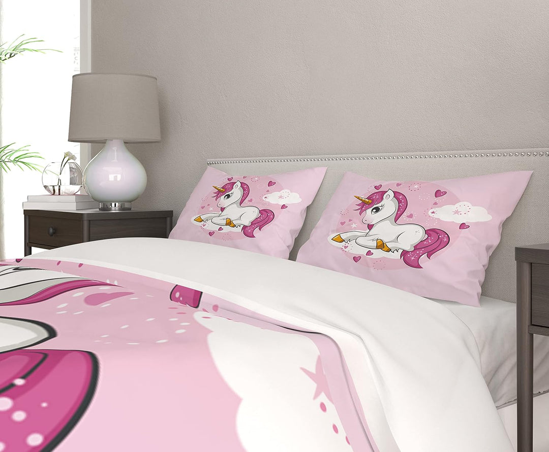AVJWWD Einhorn Bettwäsche Set Kinder Mikrofaser Bettwäsche Cartoon Einhorn 3D Gedruckt Bettbezug 3 T