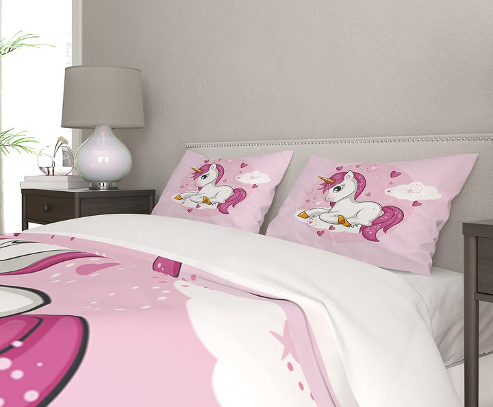 AVJWWD Einhorn Bettwäsche Set Kinder Mikrofaser Bettwäsche Cartoon Einhorn 3D Gedruckt Bettbezug 3 T
