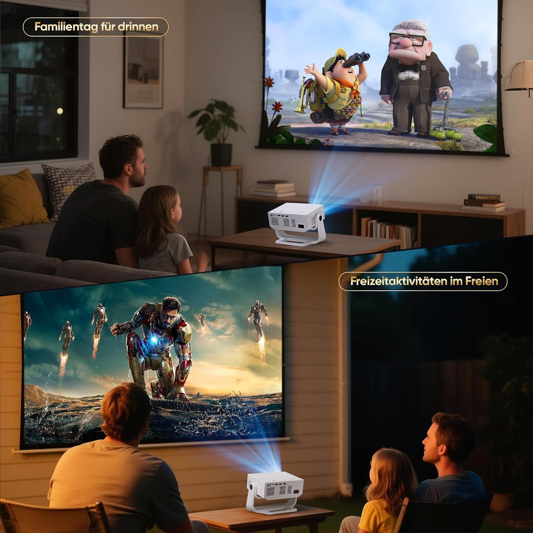 Wielio Smart Beamer, Heimkino Beamer mit integrierter App, 4K Unterstützung, WLAN&BT, 120° verstellb