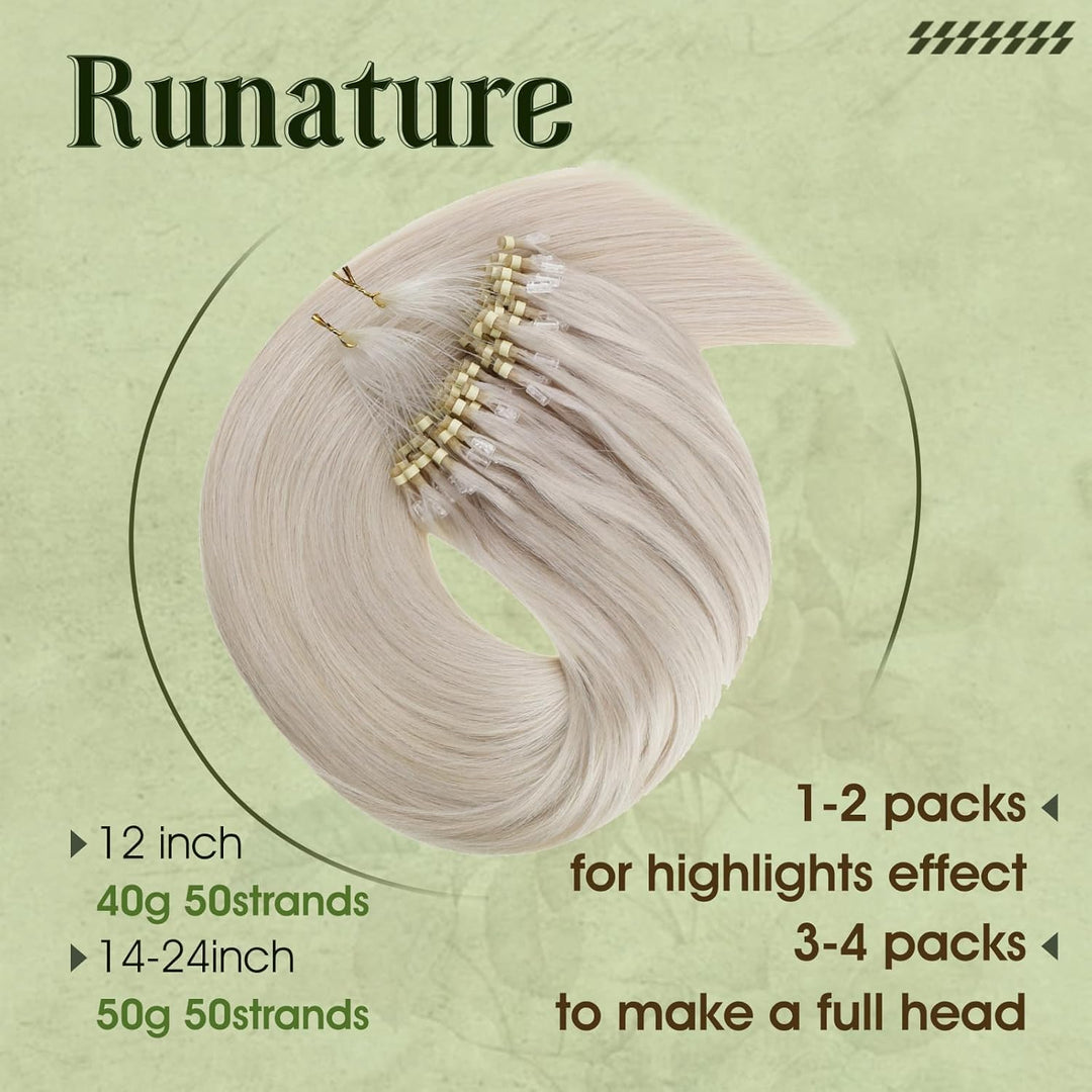 RUNATURE Remy Extensions Micro Blond Echthaar 50cm 50stück 50g Microring Loop Extensions Echthaar We
