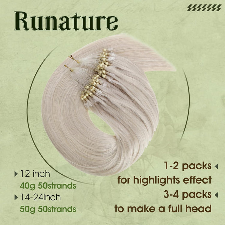 RUNATURE Remy Extensions Micro Blond Echthaar 50cm 50stück 50g Microring Loop Extensions Echthaar We