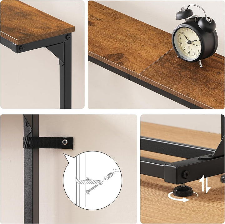 HOOBRO Schmaler Konsolentisch (15 cm breit), höhenverstellbar (63,5-83,5 cm), Sofatisch mit Ladestat