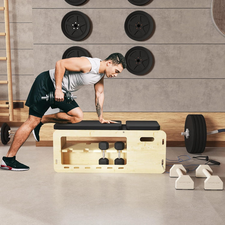 HOMCOM Hantelbank, 2er-Set Liegestützgriffe Trainingsbank mit Aufbewahrungsbox und Widerstandsbänder