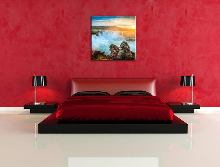 Pixxprint Wasserfall als Leinwandbild Quadratisch | Grösse: 70x70 | Wandbild| Kunstdruck | fertig be