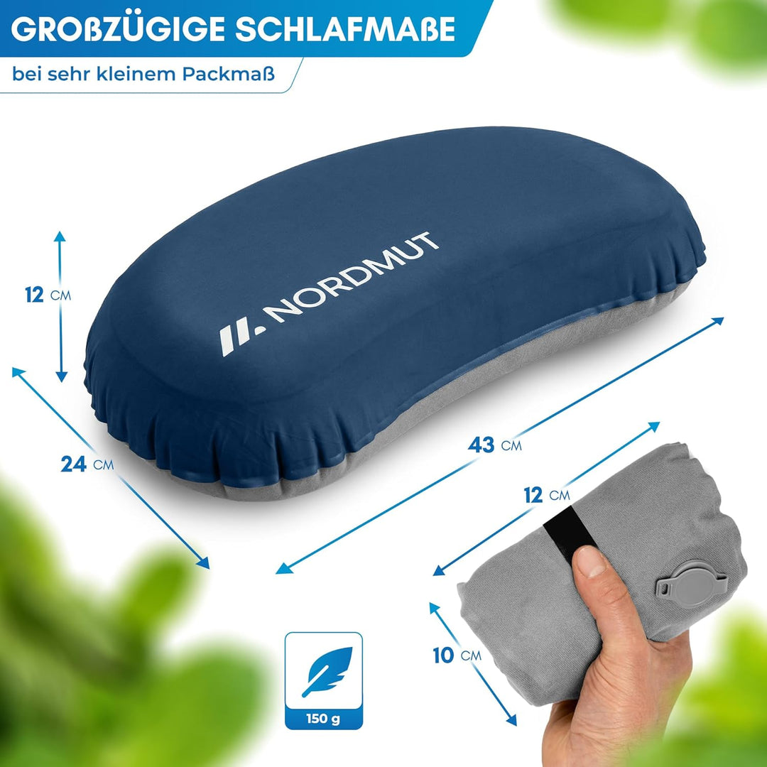 NORDMUT® Campingkissen aufblasbar [SoftSleep+] Komfortables Kissen Ultraleicht mit kleinem Packmass