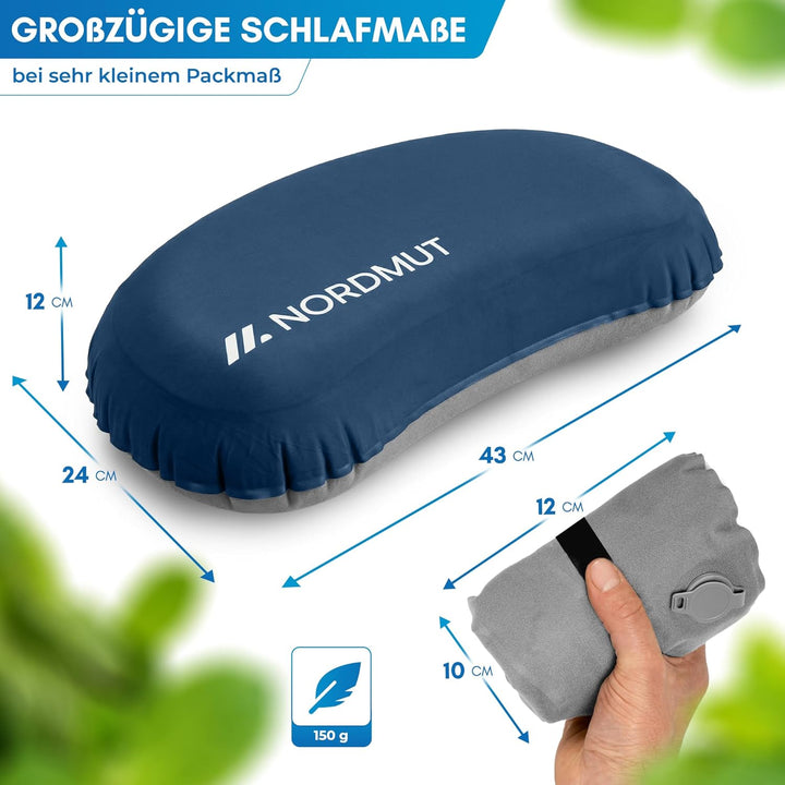 NORDMUT® Campingkissen aufblasbar [SoftSleep+] Komfortables Kissen Ultraleicht mit kleinem Packmass
