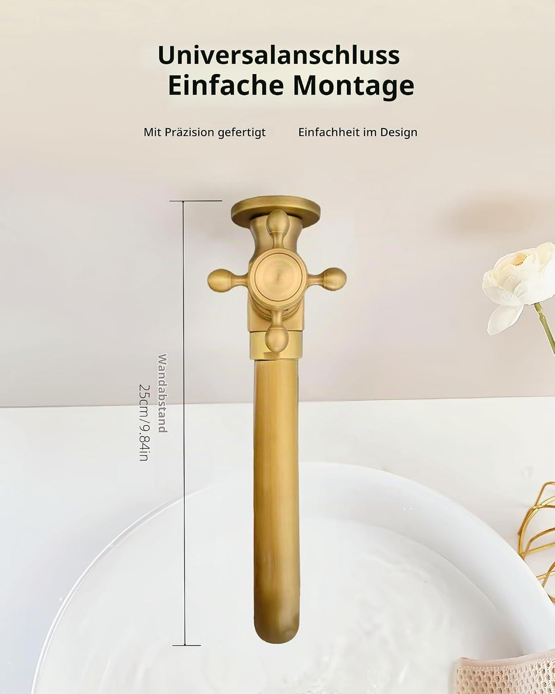 Kaltwasserhahn Wandmontage Bronze, 360° Drehbar Wasserhahn Garten Messing Lang Einhebel Wandarmatur