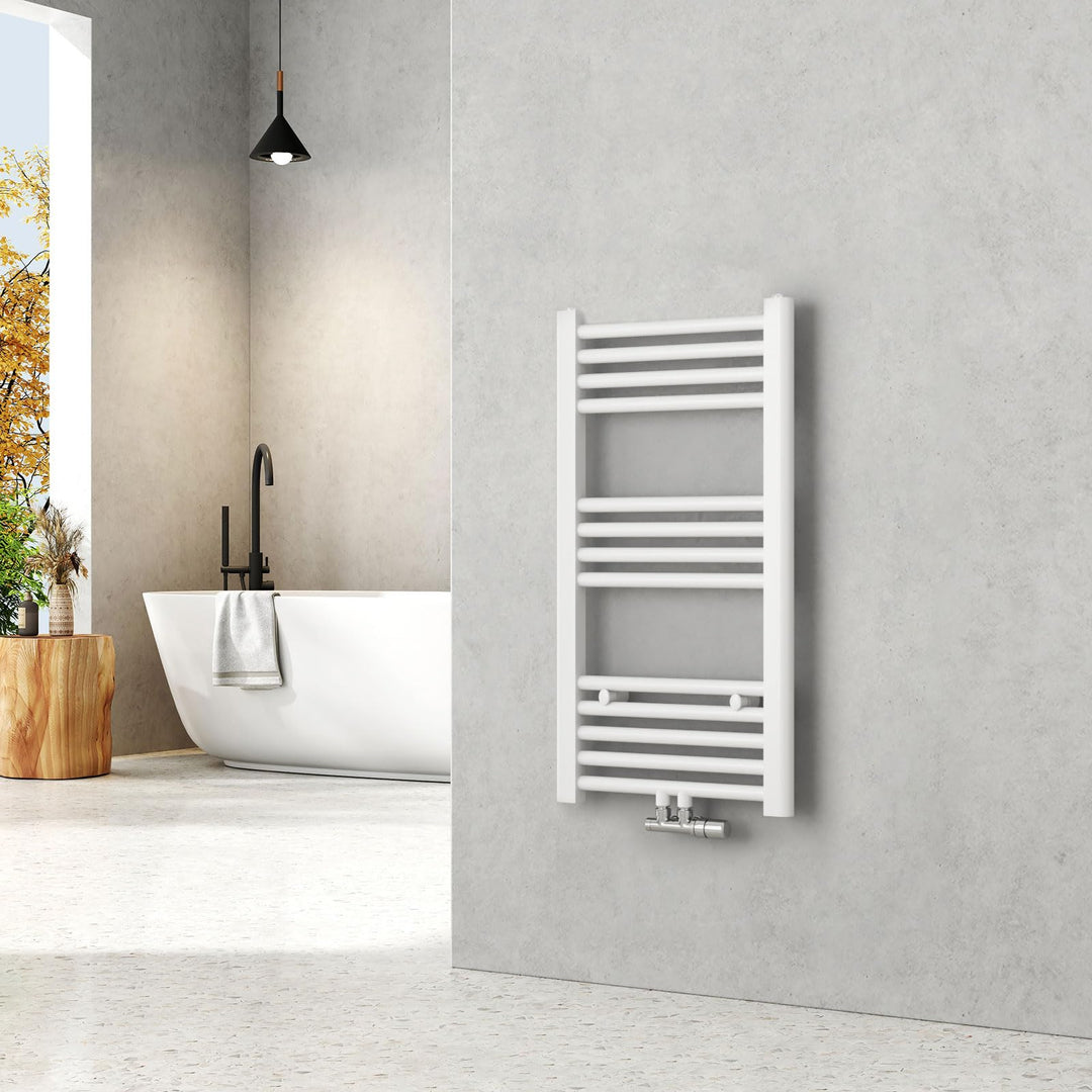 EMKE Handtuchheizkörper 750x400 mm - Gerade Badheizkörper mit Mittelanschluss, Effizienter Handtuchw