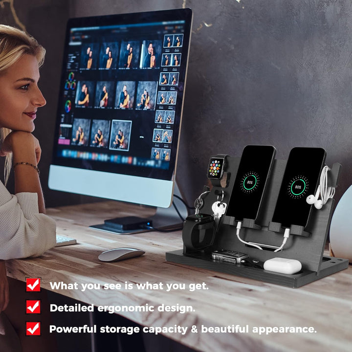 Geschenke für Männer Weihnachten Holz Telefon Dockingstation Uhren Geldbörsen Nachttisch Organizer G