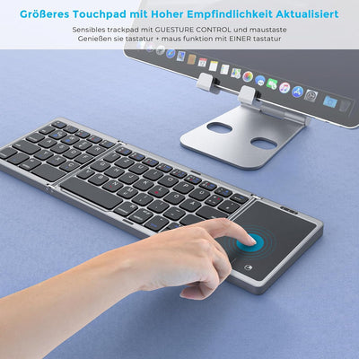 seenda Faltbare Bluetooth Tastatur mit Touchpad für Multi Gerät Wiederaufladbare Wireless Tastatur m