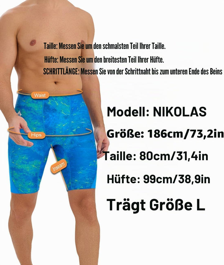 Herren Jammer Badehose Schnelltrocknende Schwimmhose mit V-Schnitt Training Wettkampf Badeanzug Blau