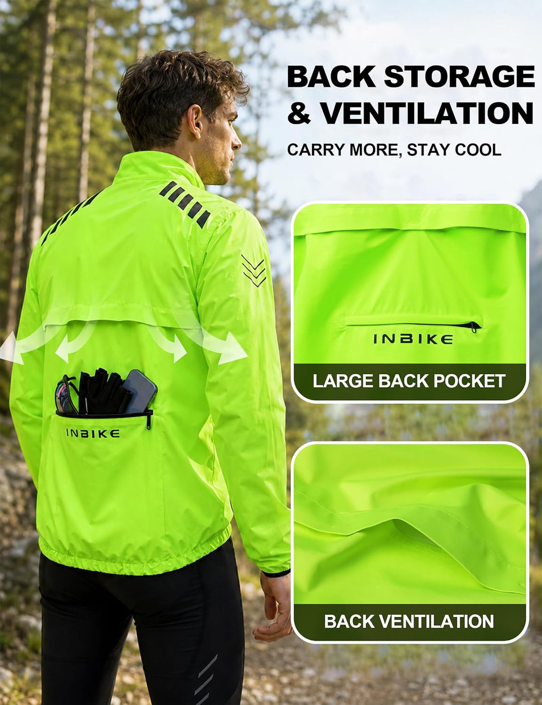INBIKE Fahrradjacke Herren Leicht Jacke Wasserdicht Winddicht Outdoor-Sportart Regenjacke Grün Orang