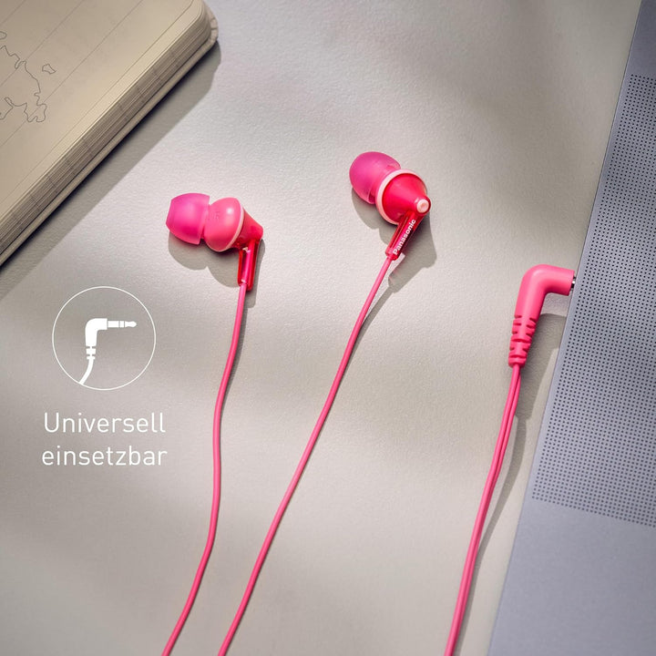 Panasonic RP-HJE125-P In-Ohr-Kopfhörer - Drei Paar Pass-Stücke, 10-24.000 Hz, 1,1 m Kabel, rosa, Ros
