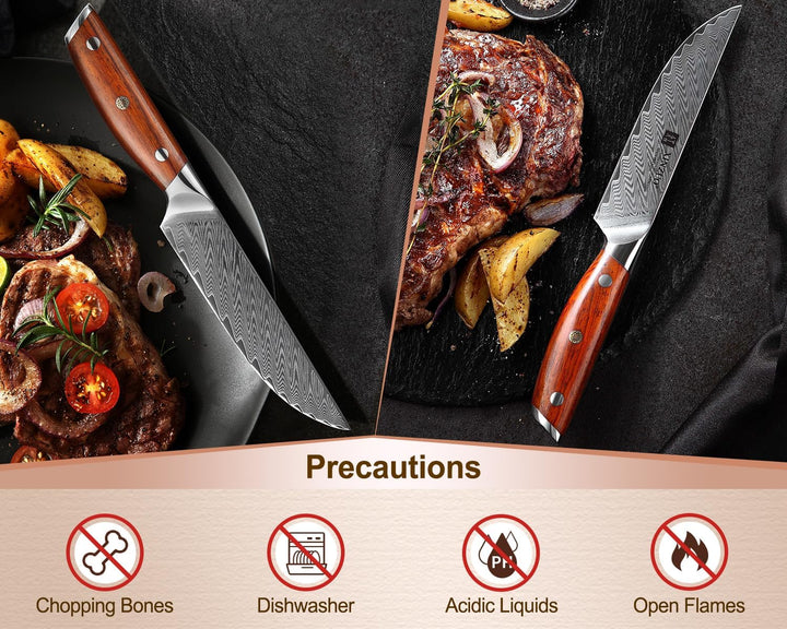 XINZUO Damaststahl 4-teilig Steakmesser Set, 12.7cm Premium Besteckmesser Set Scharfe Steakbesteck K