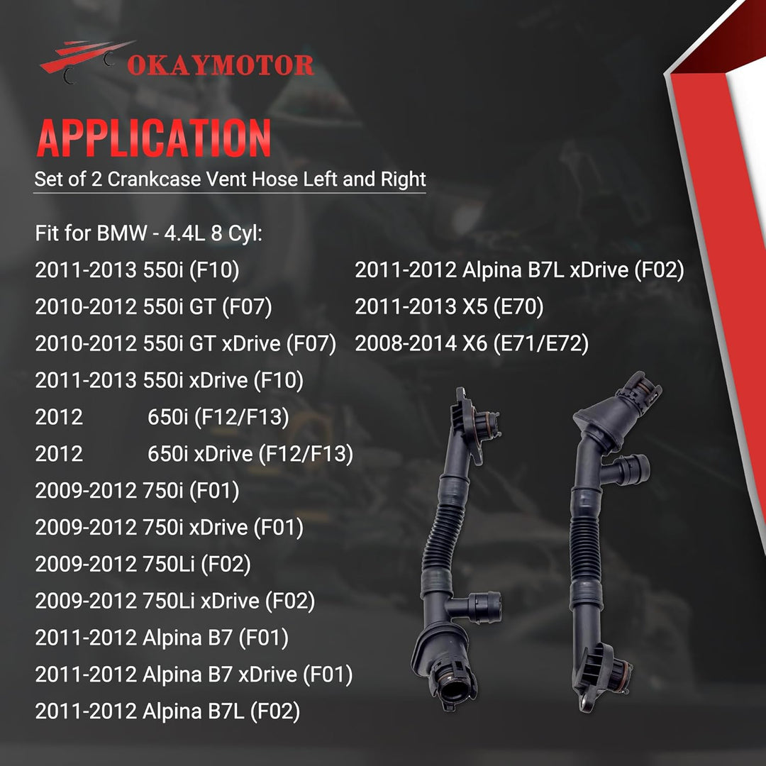 OKAY MOTOR Set of 2 Crankcase Vent Hose Left and Right for BMW X5 X6 F01 F02 F07 F10 F12 F13 550i 65