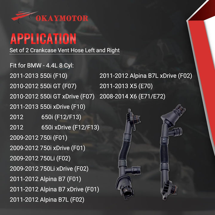 OKAY MOTOR Set of 2 Crankcase Vent Hose Left and Right for BMW X5 X6 F01 F02 F07 F10 F12 F13 550i 65