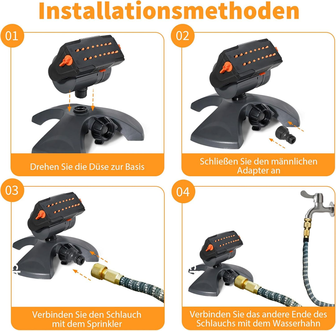 Diivoo Mini Turbo Oszillierender Rasensprenger 16 Düsen, Gartensprinkler mit Schnellanschluss und Gr