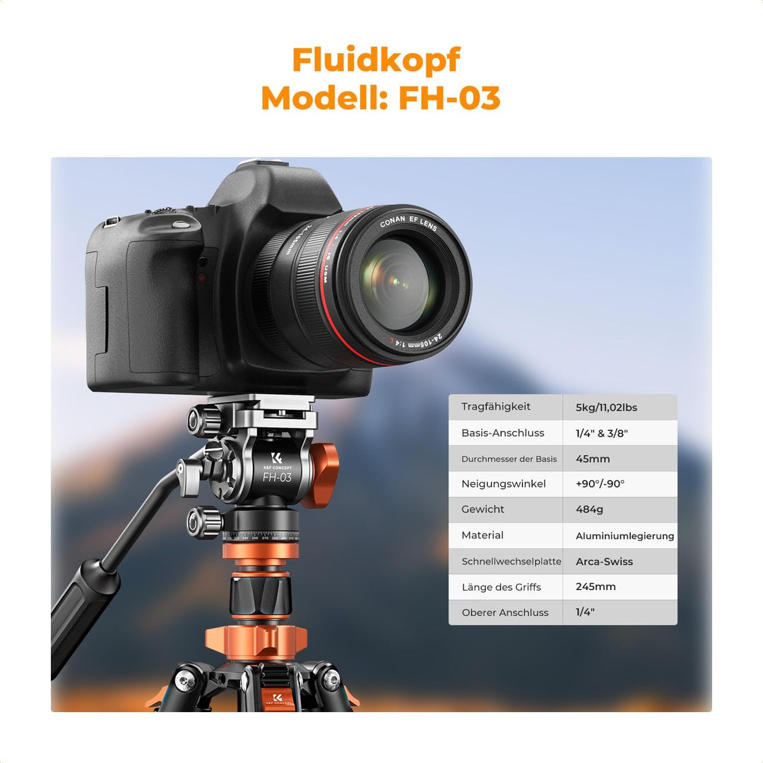 Kamera Stativ,K&F Concept Videostativ Video Tripod mit Fluidkopf,200cm Kamera Stativ, Tripod für unt