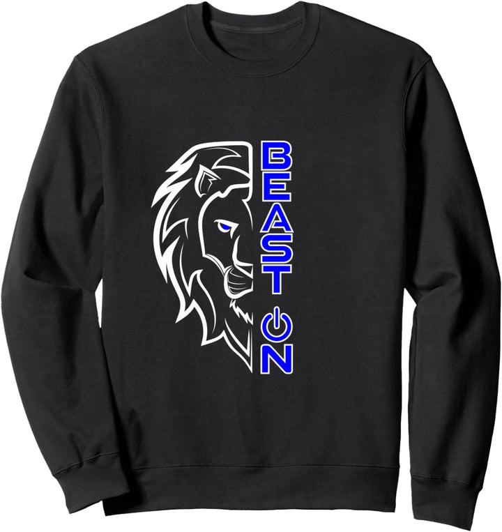 Löwe Kopf Beast ON Blau Gym Fitness Training Bodybuilding Sweatshirt