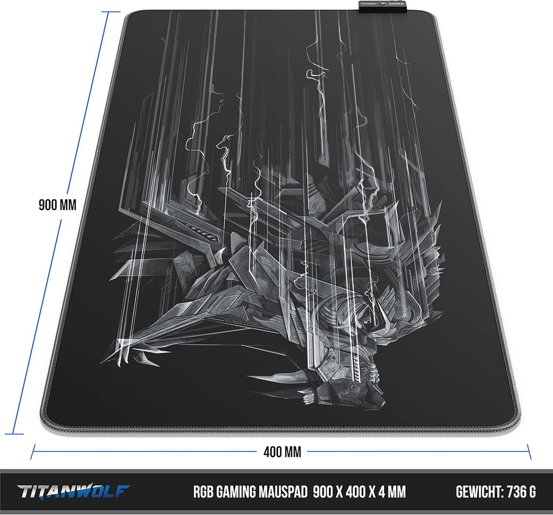 CSL-Computer – XXL RGB Gaming Mauspad – LED Schreibtischunterlage – 900 x 400 mm Übergrösse – XXL Ma