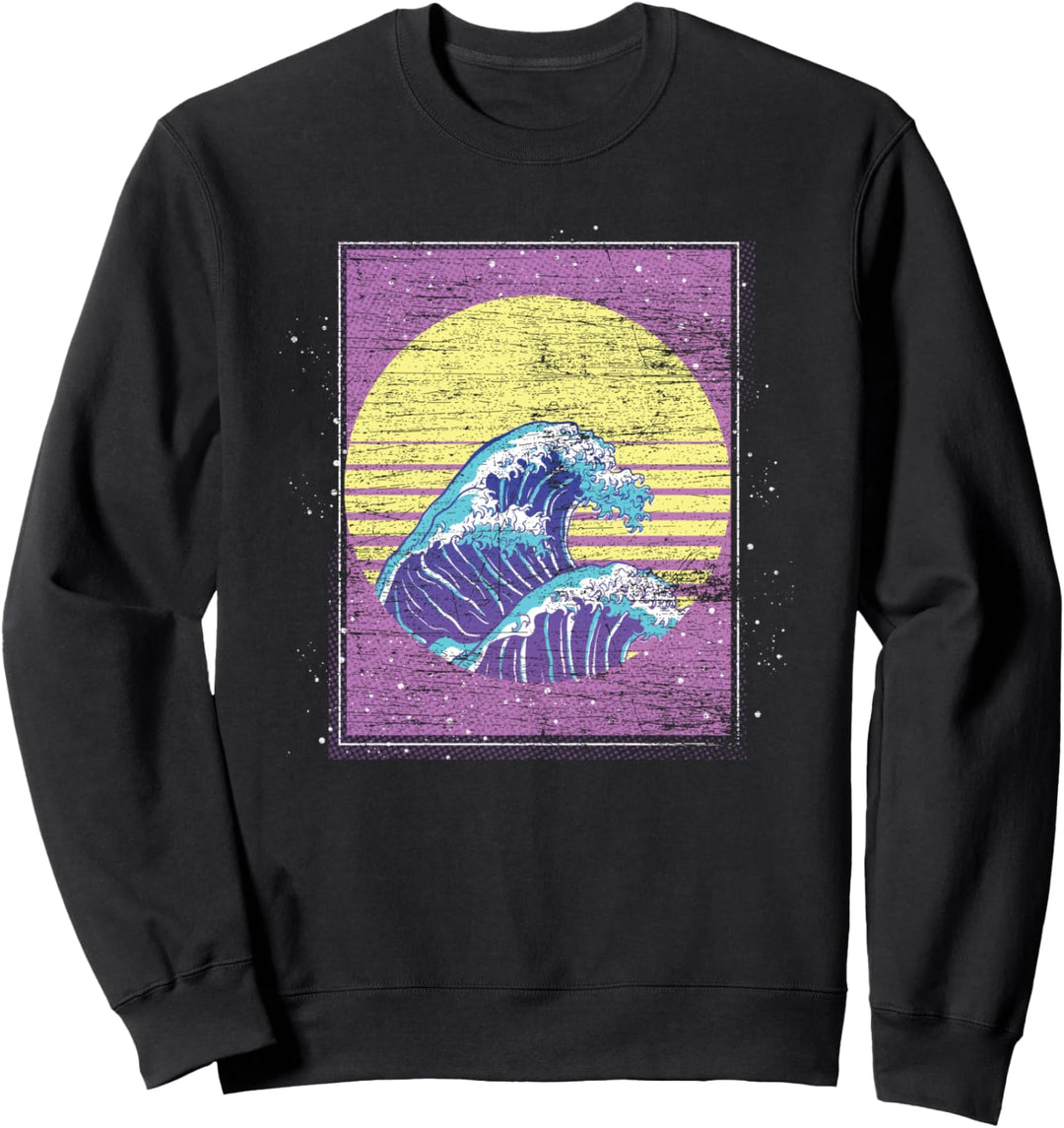 Sonnenuntergang Wellen 80er Kunst 90er Surfen Vaporwave Sweatshirt