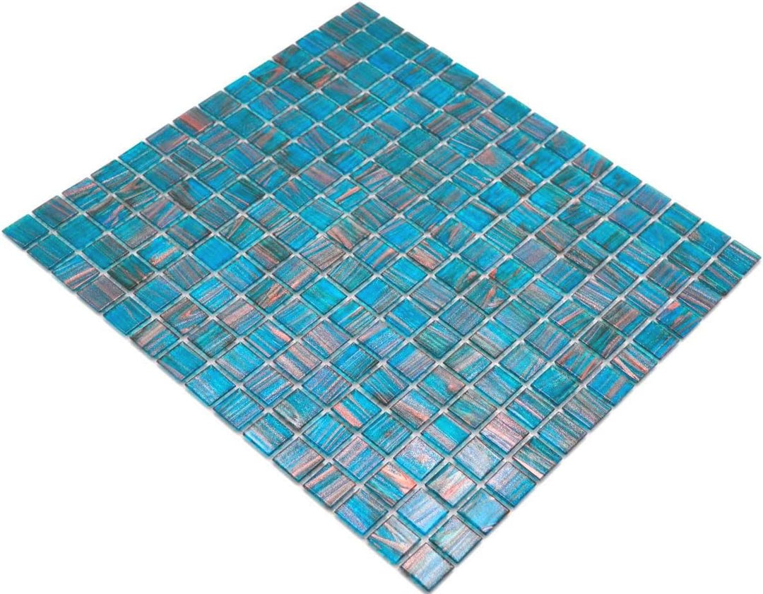 Mosaikfliese Glasmosaik Türkis Blau Perlenzian Kupfer changierend Küchenrückwand Duschwand | 10 Mosa