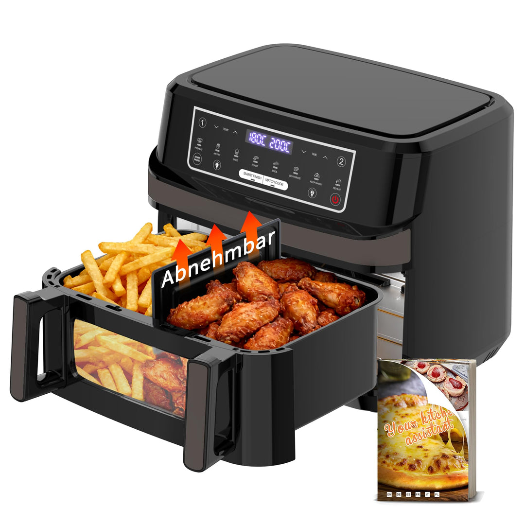 Heissluftfritteuse 12L XXL 2-in-1 Dual-Zone-Technologie, 2600W Doppel-Heizelement Air Fryer mit Sich