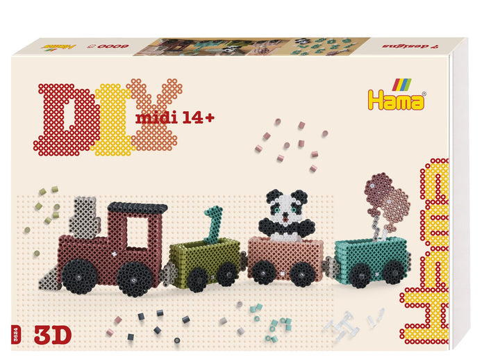 Hama Perlen 3624 Bügelperlen 3D Geburtstagszug, Hama Art mit ca. 6.000 Midi-Perlen, 3 Stiftplatten u