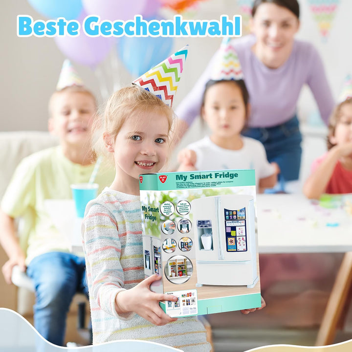 PLAY Küche Kinder Kühlschrank Spielzeug mit Eisspender, Spielküche Zubehör Set mit Kinderkühlschrank
