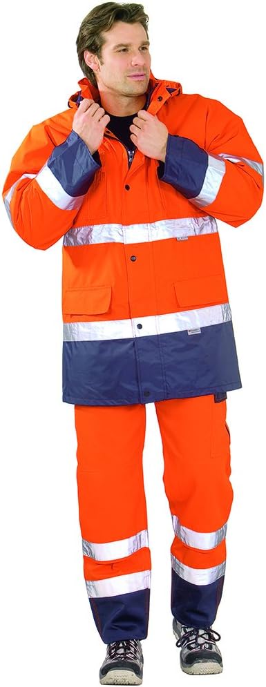 Planam Grösse XXXL Herren Warn-/Wetterschutz Parka 2-farbig orange marine Modell 2056 3XL Orange, Ma