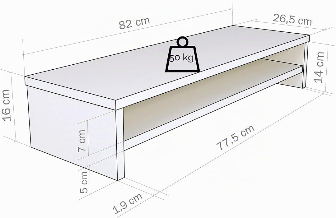 Henor, Monitorständer mit Mittelablage, TV-Bildschirmerhöhung, in FSC® Holz, 82 x 26,5 x 16 cm. Trag