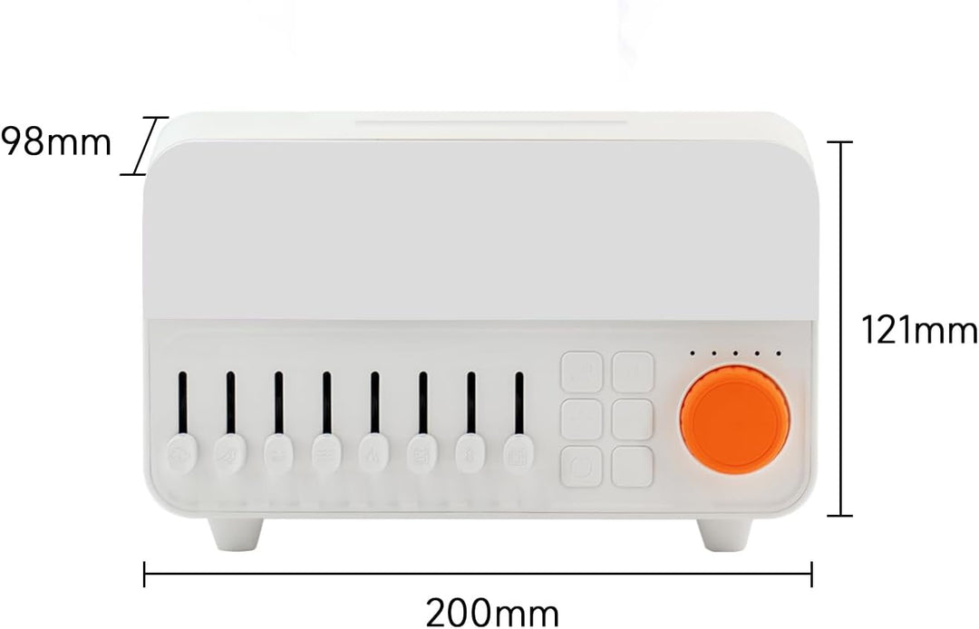 QUMOX Luftbefeuchter mit weissem Rauschen A14 mit Flammenlicht, Bluetooth-Lautsprecher und 150 ml Ta