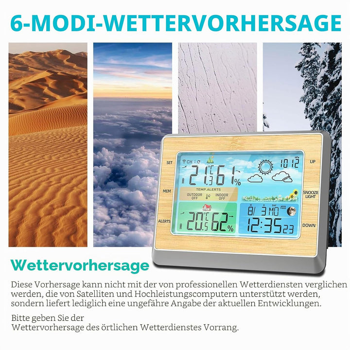 WLAN-Wetterstation mit LED-Farbbildschirm, Helligkeitsanpassung, Temperatur und Luftfeuchtigkeit, we