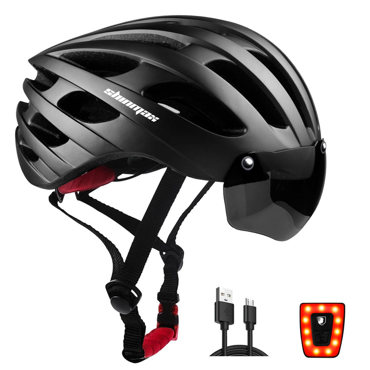 Shinmax Fahrradhelm Herren Damen mit Visier, Magnetischer Abnehmbarer Schutzbrille und USB-Aufladung