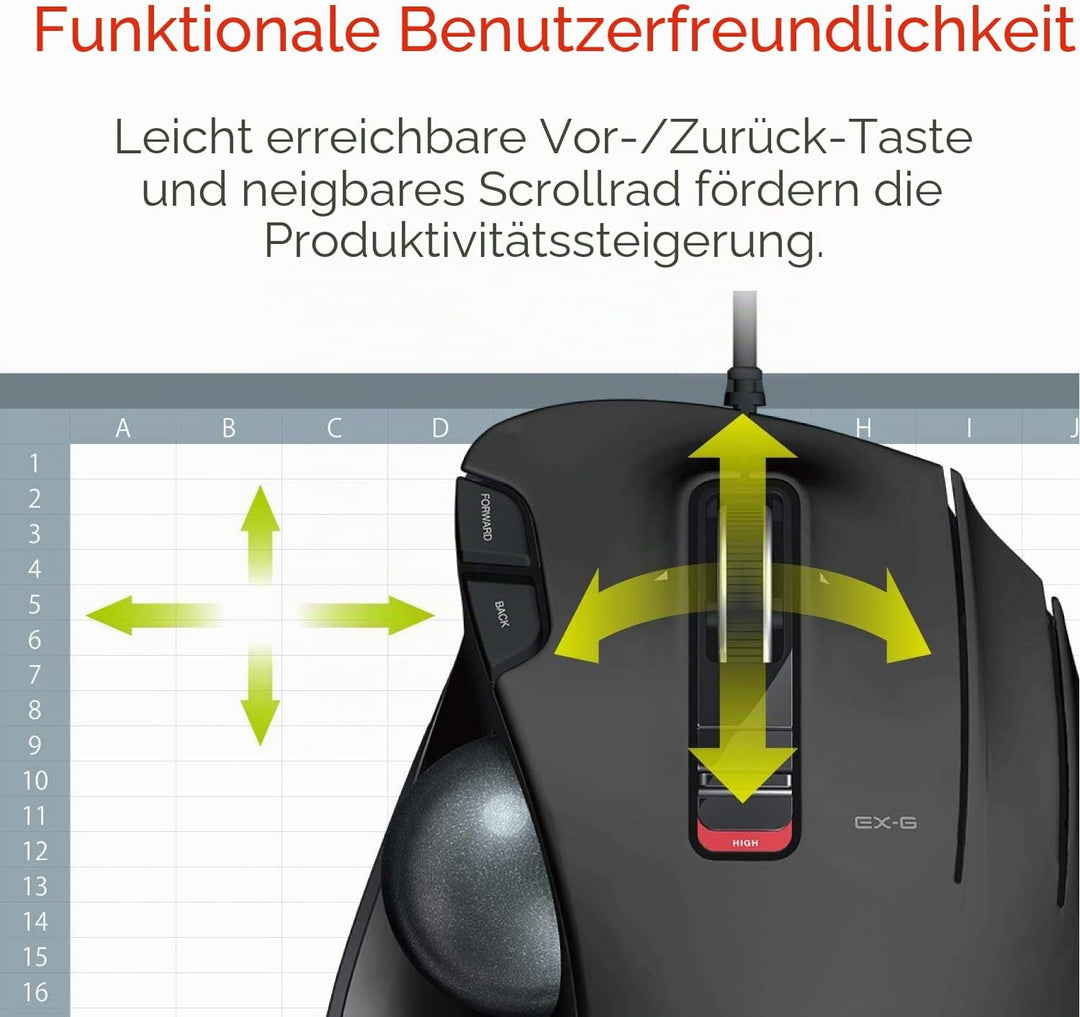 ELECOM M-XT3URBK Mouse Wired Trackball Grip 6 Button, Black Thumb-operated Wickel