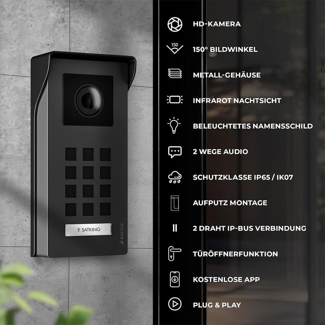 Nonic Balter ENTRI M Aufputz Video Türsprechanlage mit 2X 7 Zoll WLAN Touchscreen HD Monitor, 2-Drah