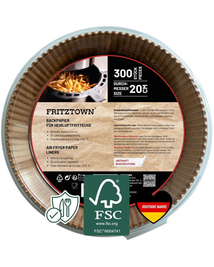 Backpapier für Heissluftfritteuse 4,5L-8L | 300 Blatt 20 cm Rund | Air Fryer Backpapier Pergamentpap