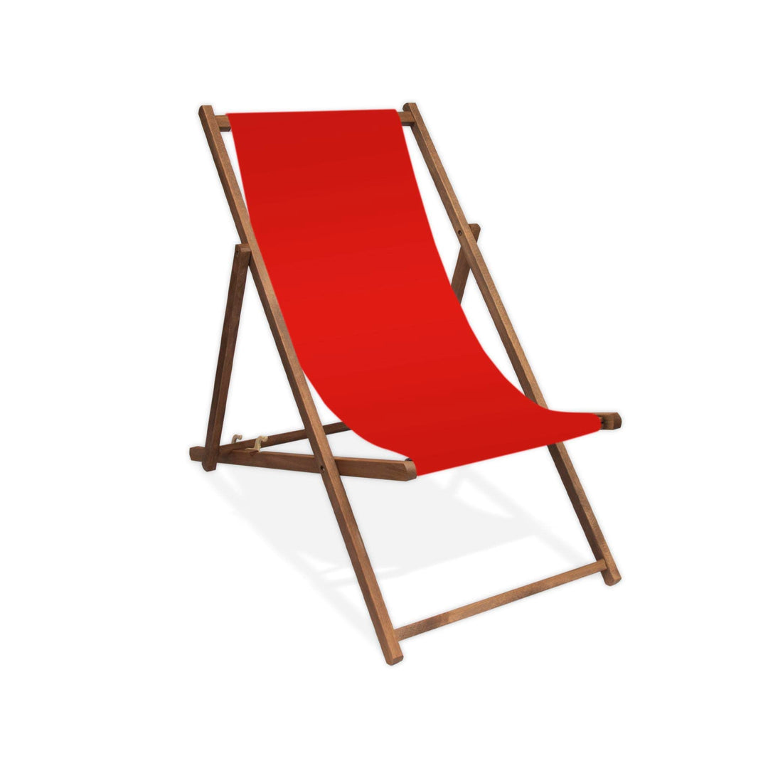MultiBrands Liegestuhl, Holz, Rot ohne Armlehne mit dunkelbrauner Lasur, klappbar, Rot
