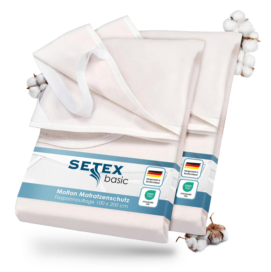 SETEX Molton Matratzenschutz, Doppelpack, 100 x 200 cm, Eckgummis, Matratzenschoner aus 100 % Baumwo